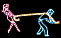 Hypnosis for Couples - Neon Man Being Pulled with a rope by Woman